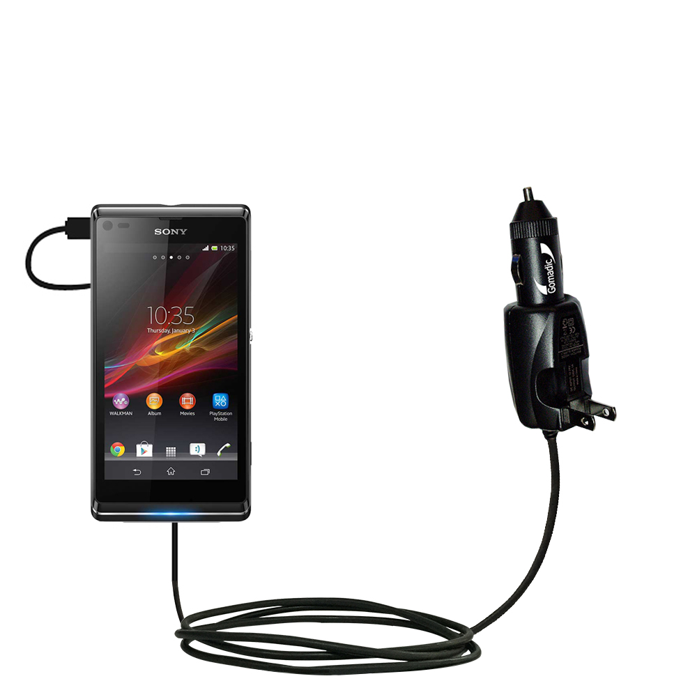 Intelligent Dual Purpose DC Vehicle and AC Home Wall Charger suitable for the Sony Xperia L - Two critical functions; one unique charger - Uses Gomadic Brand TipExchange Technology