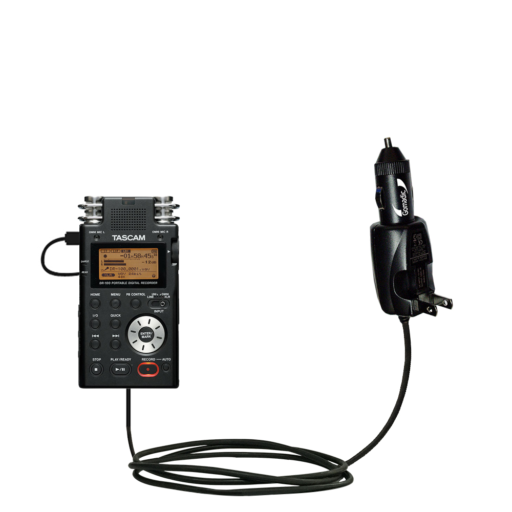 Intelligent Dual Purpose DC Vehicle and AC Home Wall Charger suitable for the Tascam DR-100 - Two critical functions; one unique charger - Uses Gomadic Brand TipExchange Technology