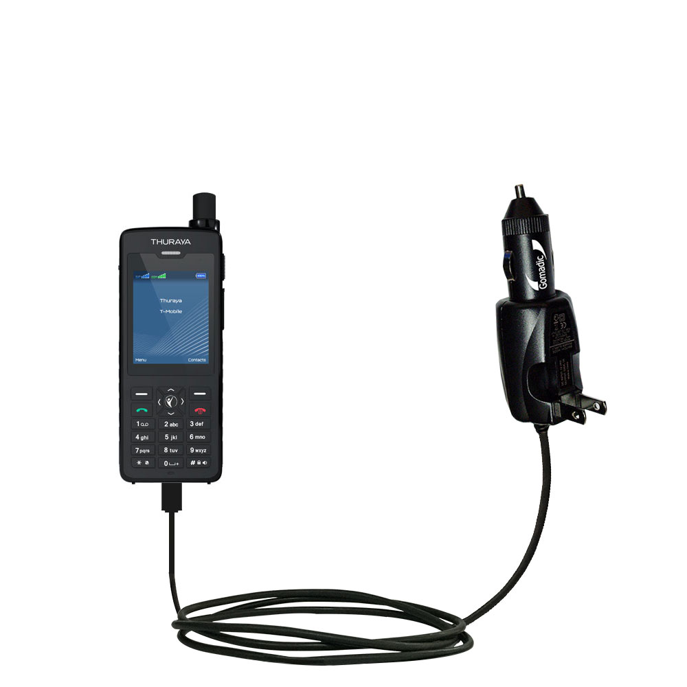 Intelligent Dual Purpose DC Vehicle and AC Home Wall Charger suitable for the Thuraya XT - Two critical functions, one unique charger - Uses Gomadic Brand TipExchange Technology