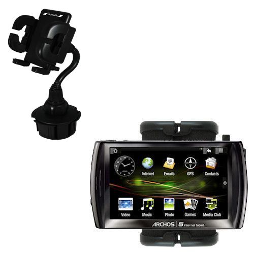 Gomadic Brand Car Auto Cup Holder Mount suitable for the Archos 5 Internet Tablet with Android - Attaches to your vehicle cupholder