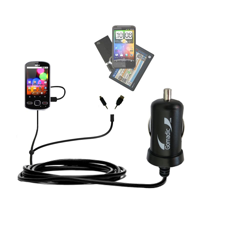 mini Double Car Charger with tips including compatible with the Acer beTouch E130 E140