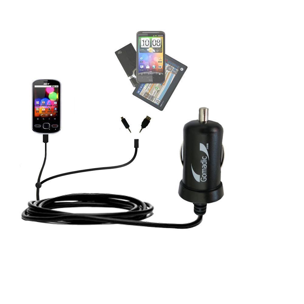 mini Double Car Charger with tips including compatible with the Acer beTouch E140 E210