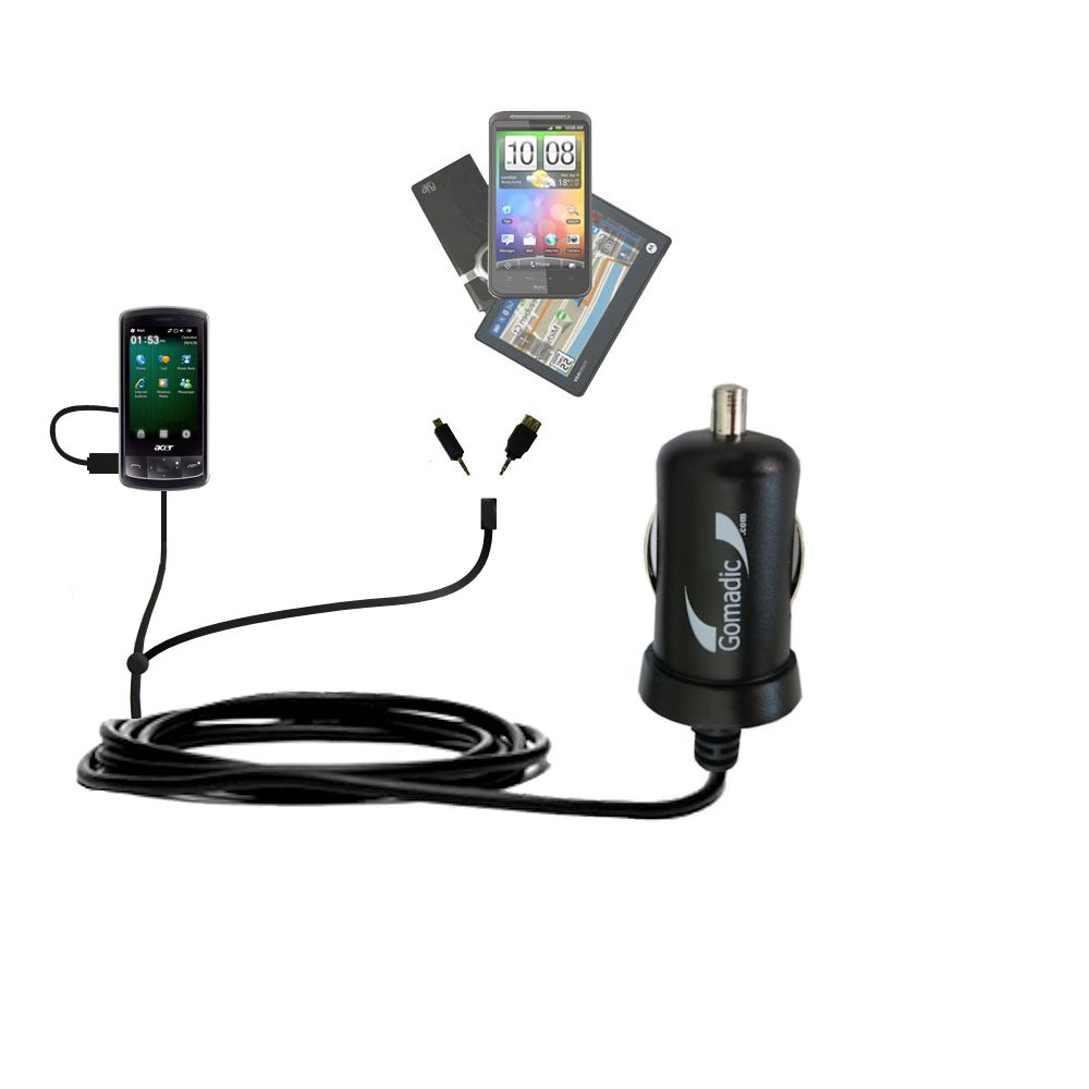 mini Double Car Charger with tips including compatible with the Acer beTouch E200 E210