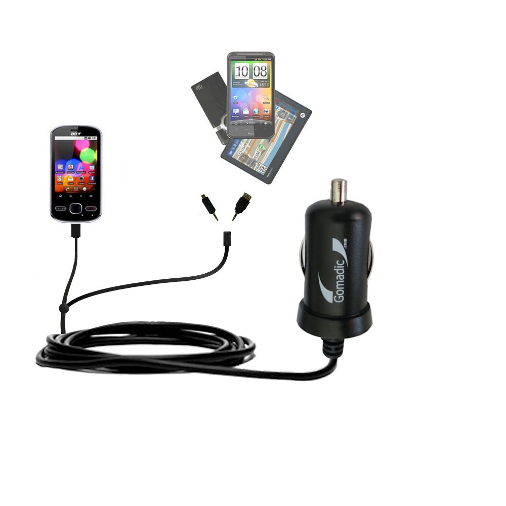 mini Double Car Charger with tips including compatible with the Acer beTouch E400