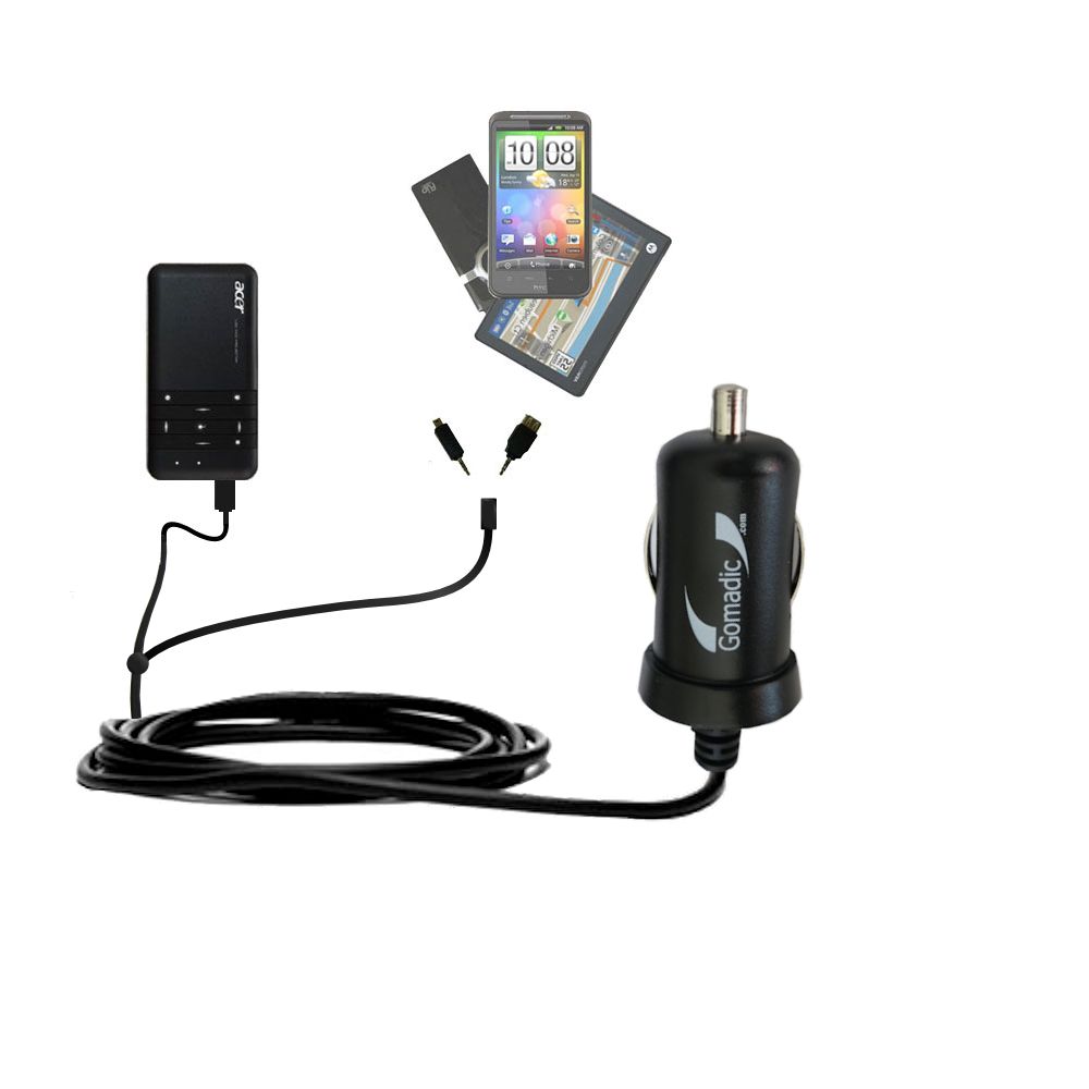 mini Double Car Charger with tips including compatible with the Acer C20 DLP Projector