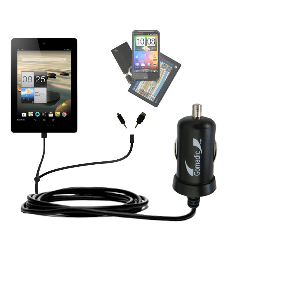 mini Double Car Charger with tips including compatible with the Acer Iconia A1-810-L416 7.9 Inch
