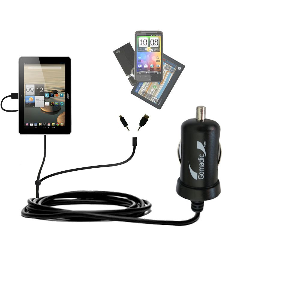 mini Double Car Charger with tips including compatible with the Acer Iconia A3
