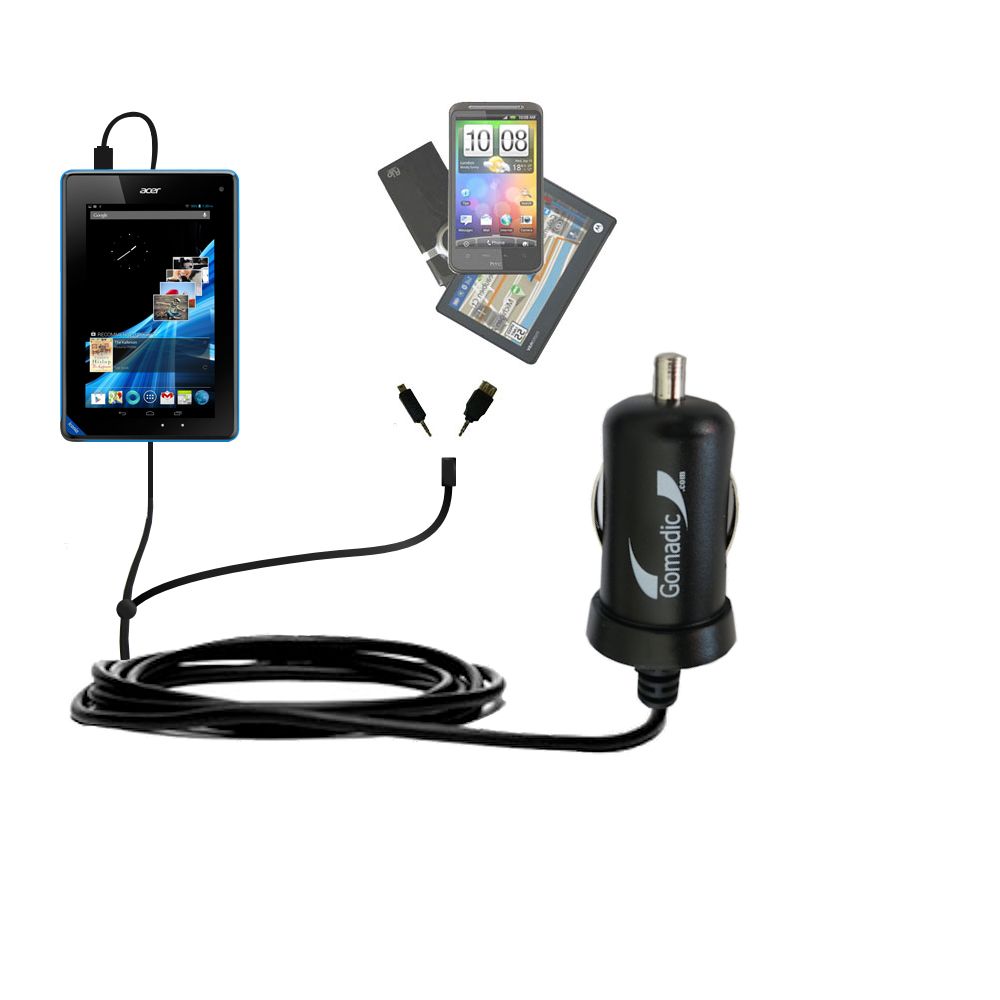 mini Double Car Charger with tips including compatible with the Acer Iconia B1