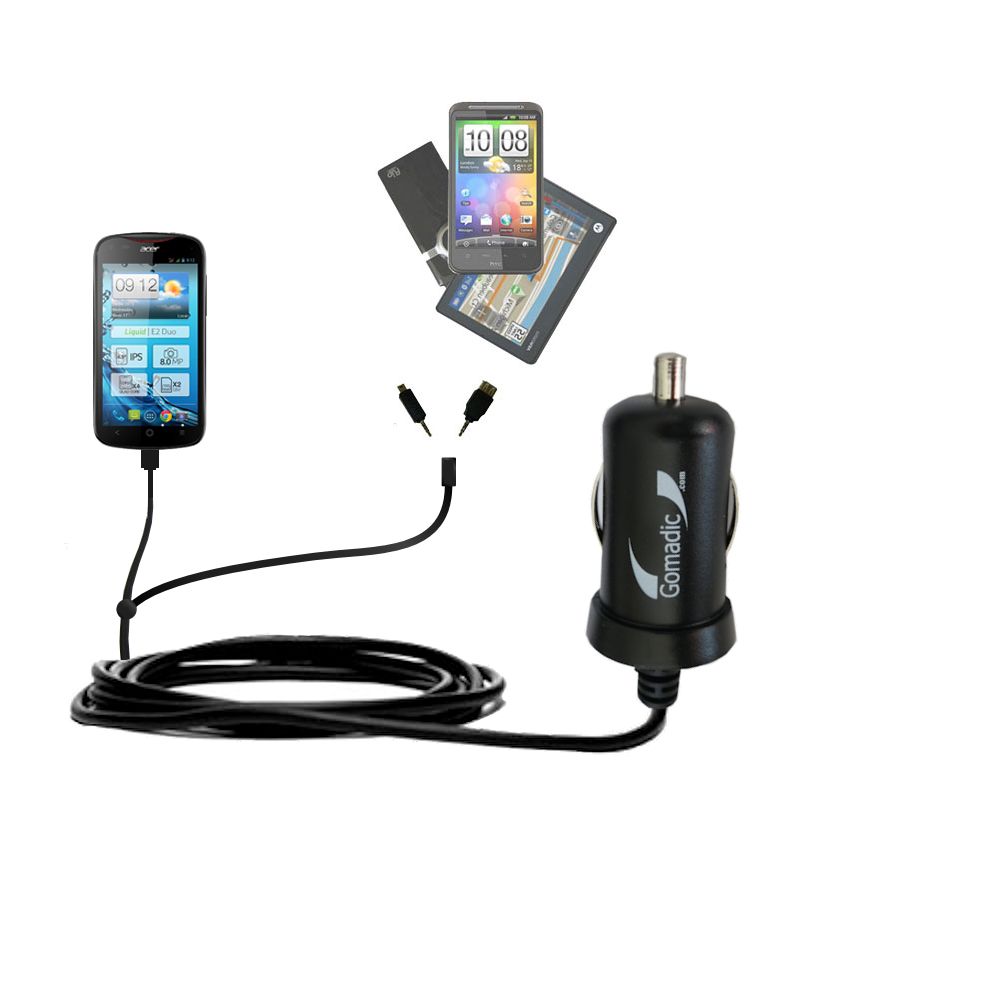mini Double Car Charger with tips including compatible with the Acer Liquid E2