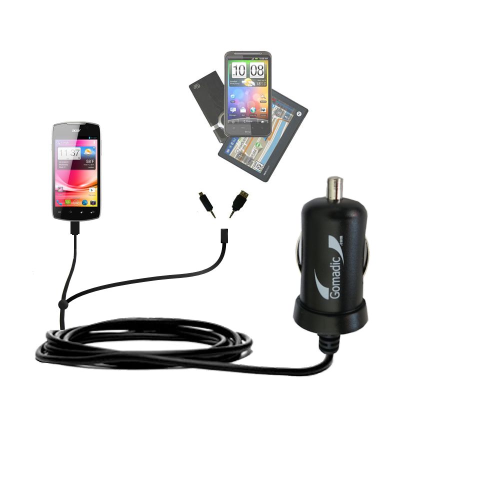 mini Double Car Charger with tips including compatible with the Acer Liquid Glow