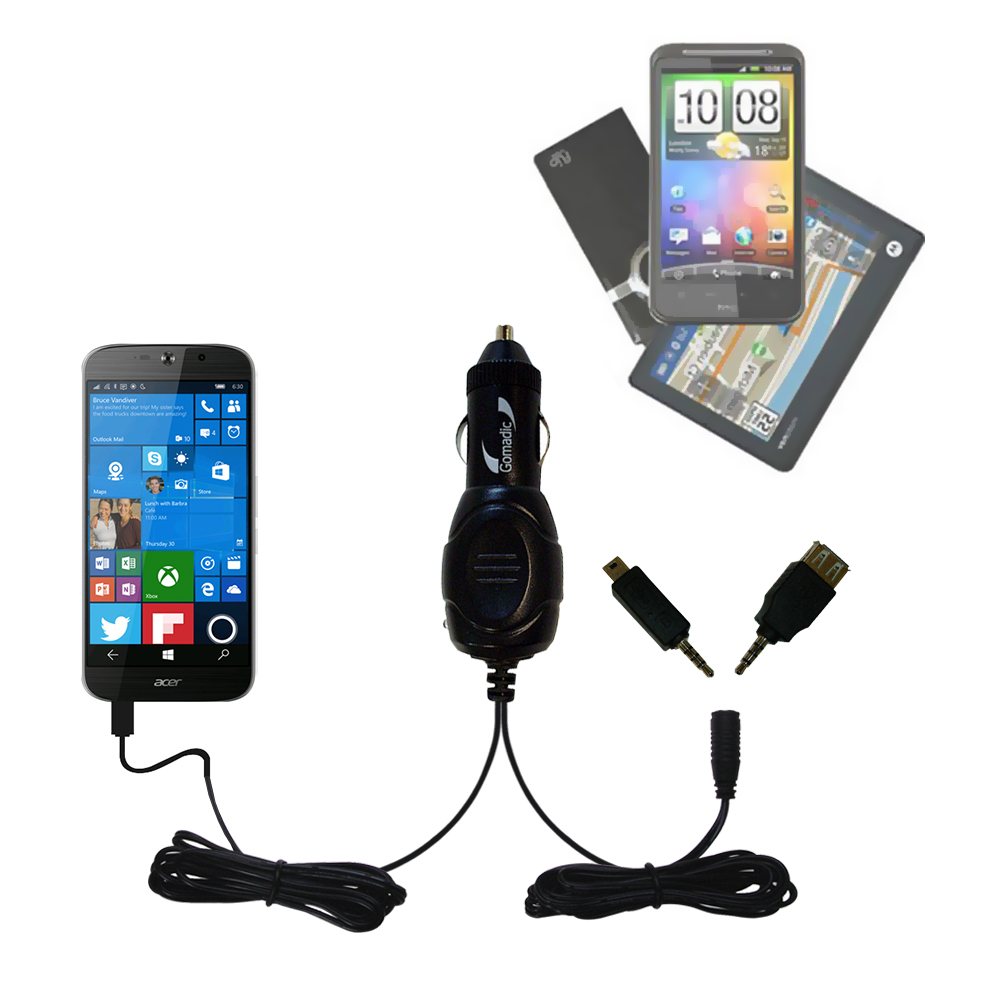 mini Double Car Charger with tips including compatible with the Acer Liquid Jade Primo