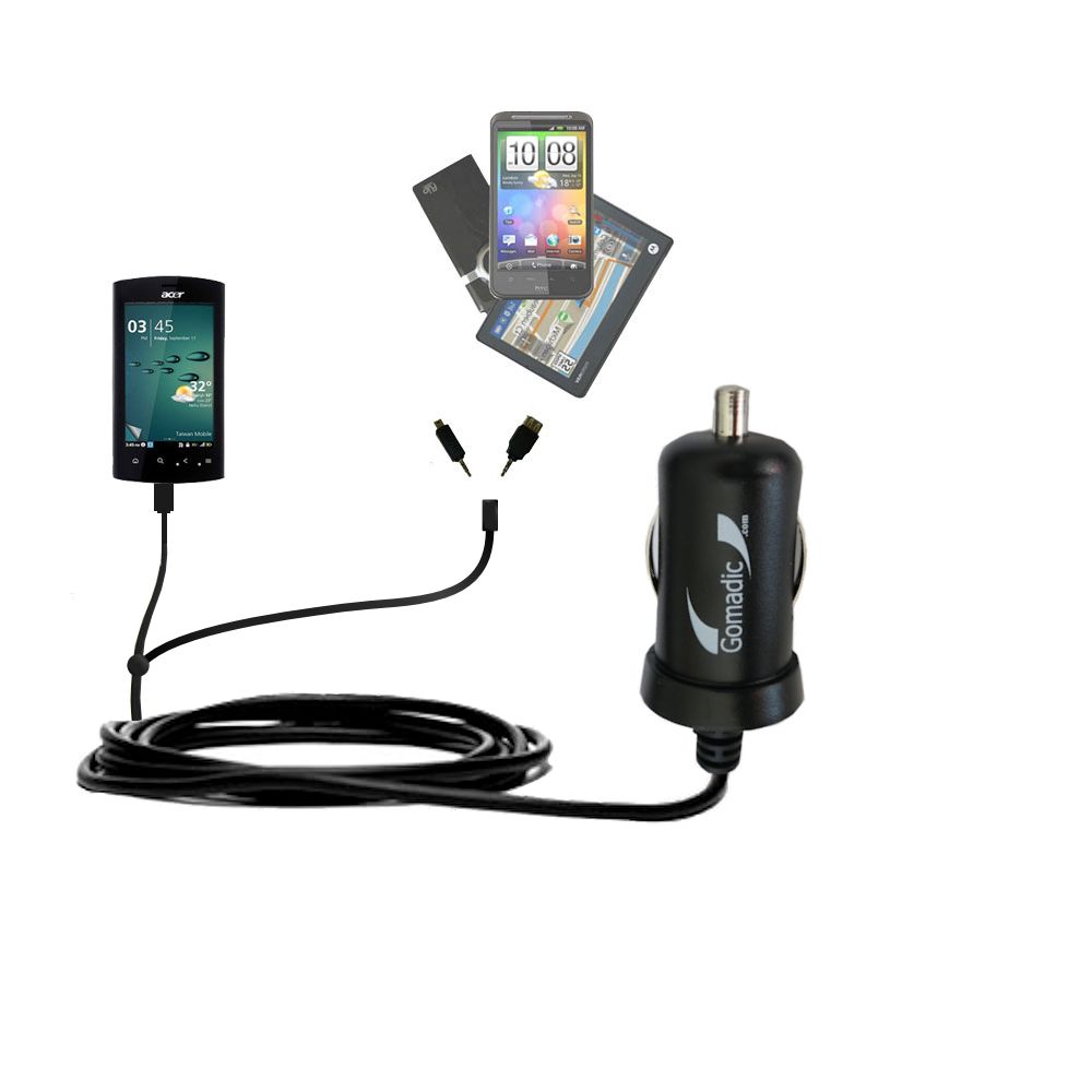 mini Double Car Charger with tips including compatible with the Acer Liquid Metal