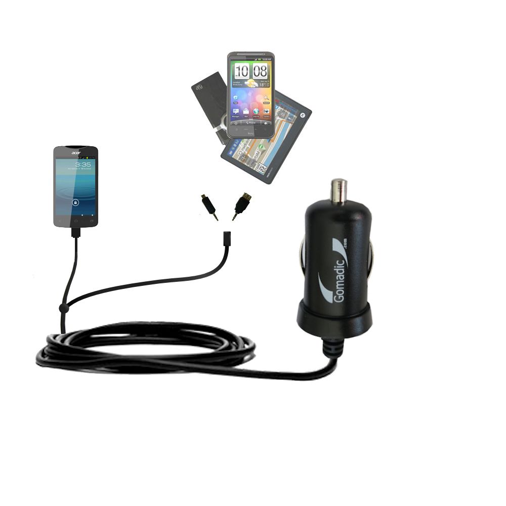 mini Double Car Charger with tips including compatible with the Acer Liquid Z3