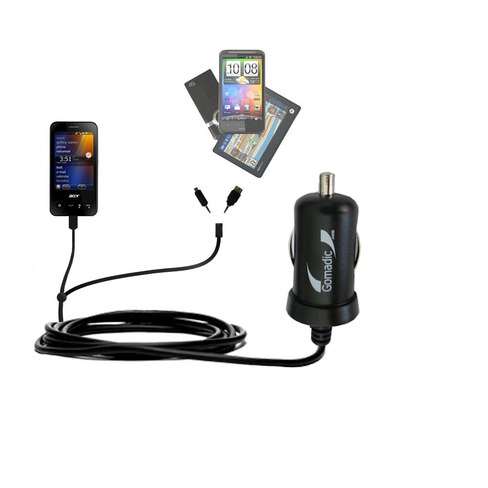 mini Double Car Charger with tips including compatible with the Acer NeoTouch P400 P300