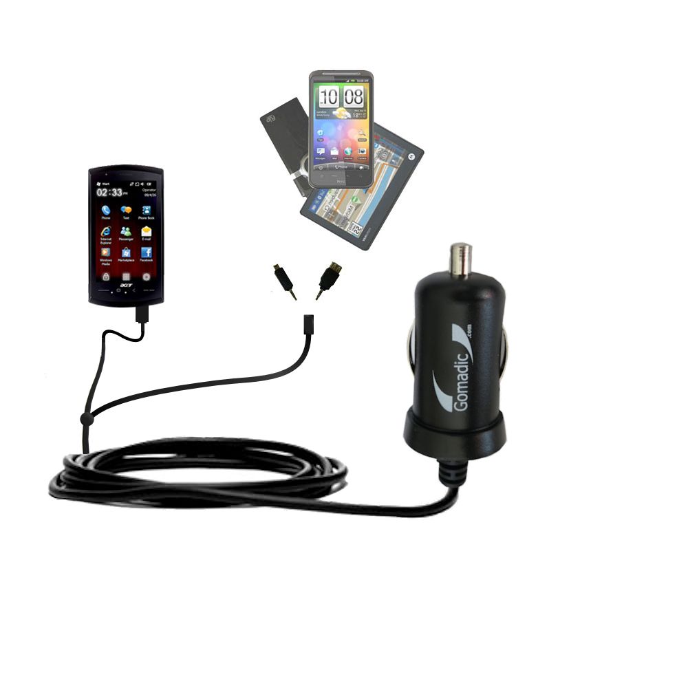 mini Double Car Charger with tips including compatible with the Acer NeoTouch S200