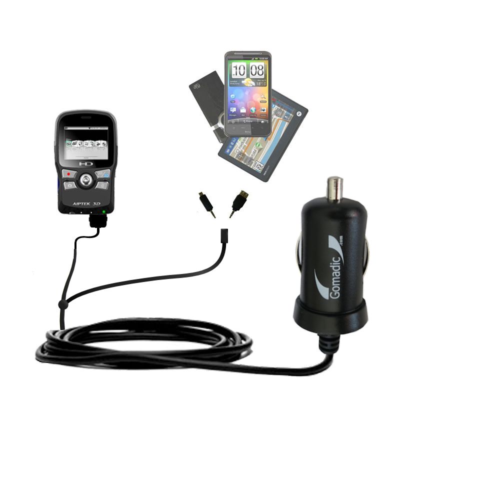 mini Double Car Charger with tips including compatible with the Aiptek i2 3D Video Camcorder