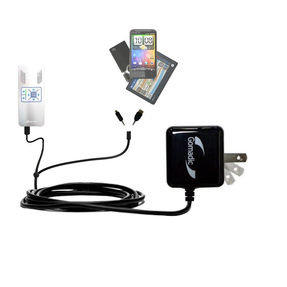 Double Wall Home Charger with tips including compatible with the Aiptek PocketCinema V10 plus