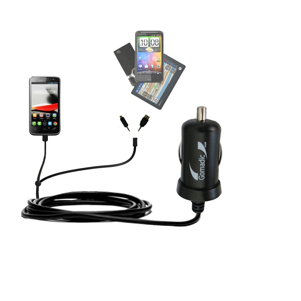 mini Double Car Charger with tips including compatible with the Alcatel One Touch Fierce