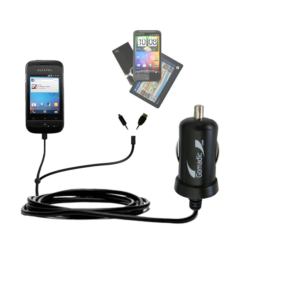 mini Double Car Charger with tips including compatible with the Alcatel One Touch Hero