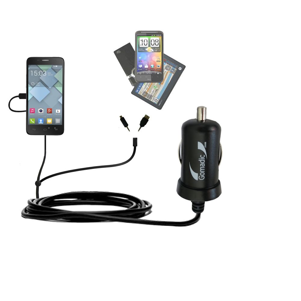 mini Double Car Charger with tips including compatible with the Alcatel OneTouch Pop 7 / Pop 8
