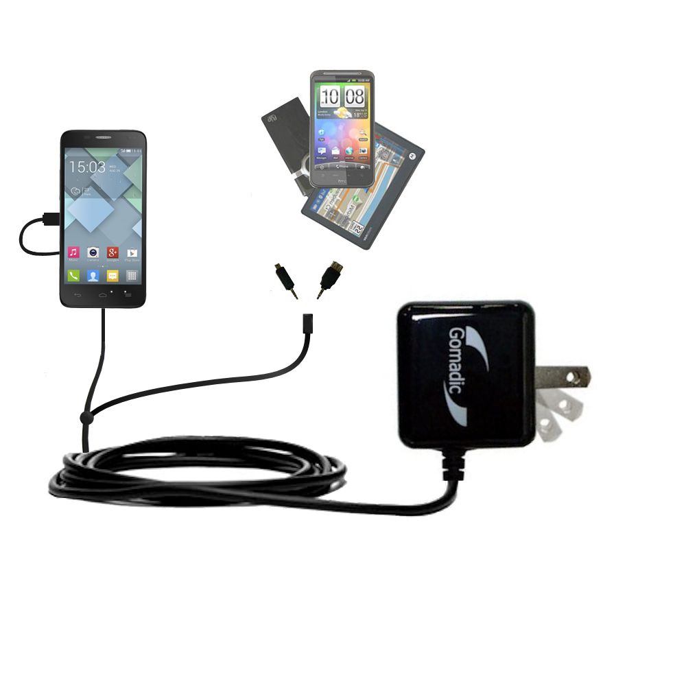 Double Wall Home Charger with tips including compatible with the Alcatel OneTouch Pop 7 / Pop 8