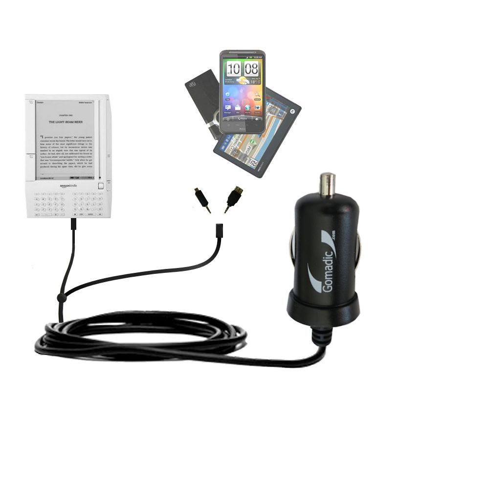 Double Port Micro Gomadic Car / Auto DC Charger suitable for the Amazon Kindle (1st Generation) - Charges up to 2 devices simultaneously with Gomadic TipExchange Technology