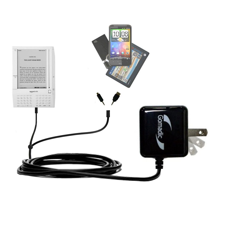 Gomadic Double Wall AC Home Charger suitable for the Amazon Kindle (1st Generation) - Charge up to 2 devices at the same time with TipExchange Technology