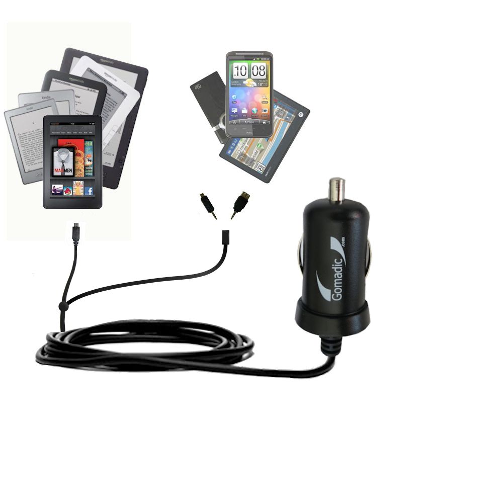 Double Port Micro Gomadic Car / Auto DC Charger suitable for the Amazon Kindle Fire HD / HDX / DX / Touch / Keyboard / WiFi / 3G - Charges up to 2 devices simultaneously with Gomadic TipExchange Technology