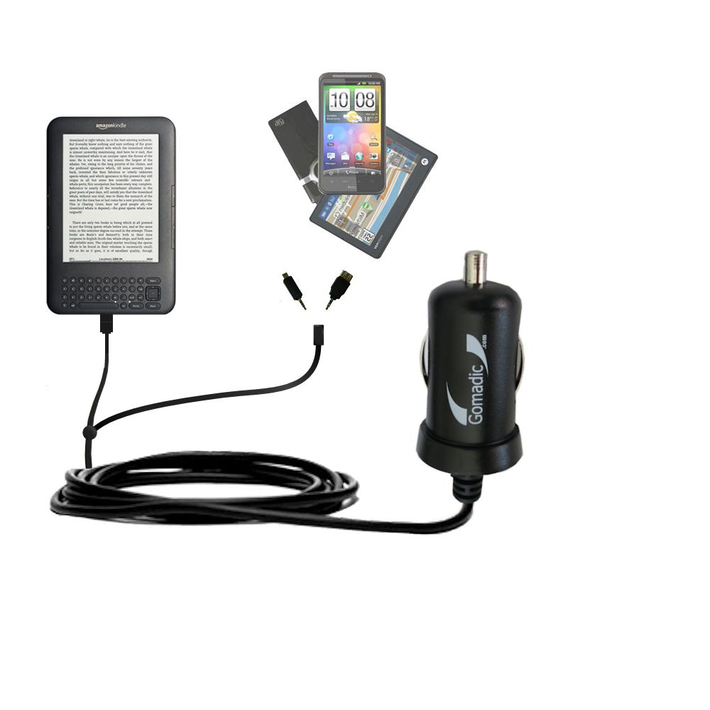 mini Double Car Charger with tips including compatible with the Amazon Kindle Latest Generation ( Wi-Fi Free 3G  6in. 9.7in. )
