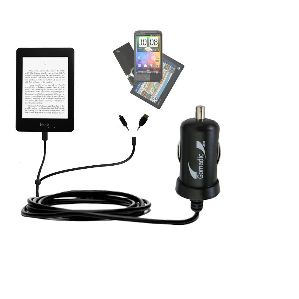 mini Double Car Charger with tips including compatible with the Amazon Kindle Paperwhite