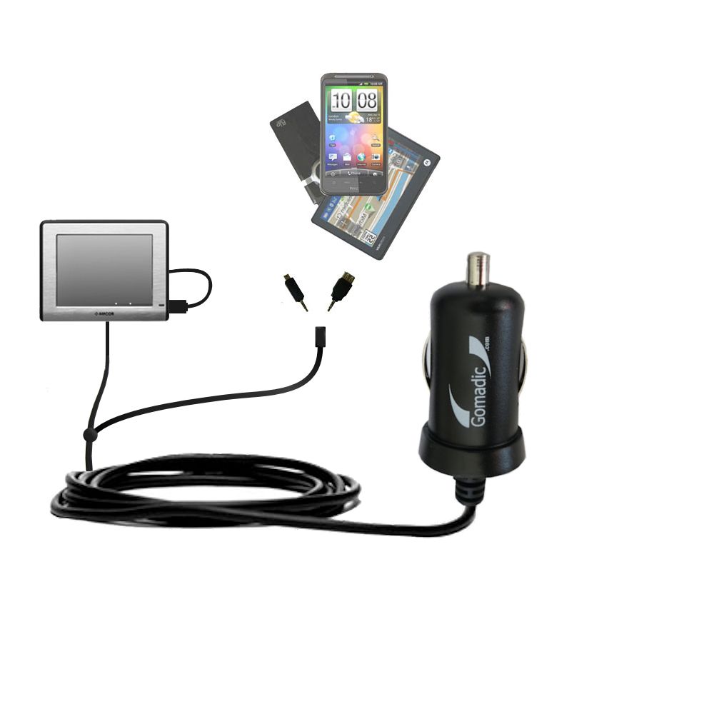 mini Double Car Charger with tips including compatible with the Amcor Navigation GPS 3600 3600B