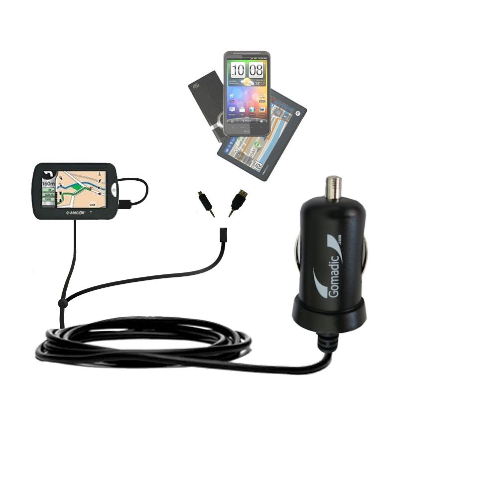 mini Double Car Charger with tips including compatible with the Amcor Navigation GPS 4300 4500