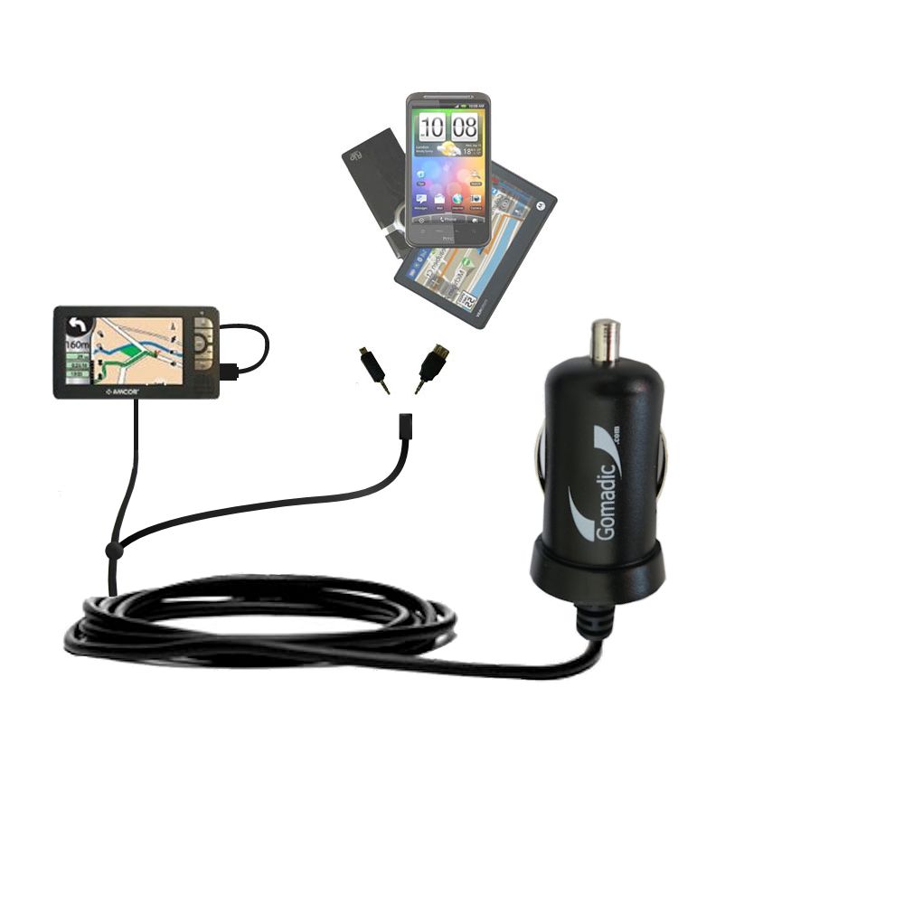 mini Double Car Charger with tips including compatible with the Amcor Navigation GPS 5600