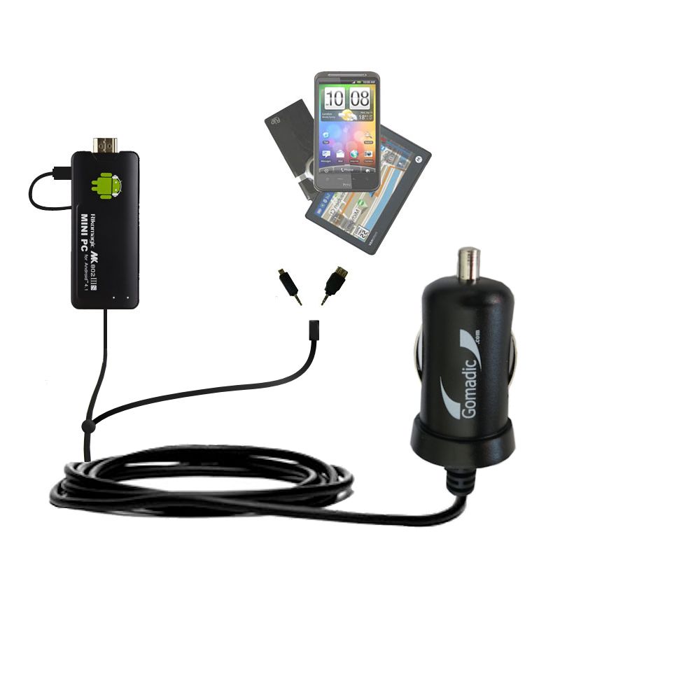 Double Port Micro Gomadic Car / Auto DC Charger suitable for the Android MK802 Plus - Charges up to 2 devices simultaneously with Gomadic TipExchange Technology