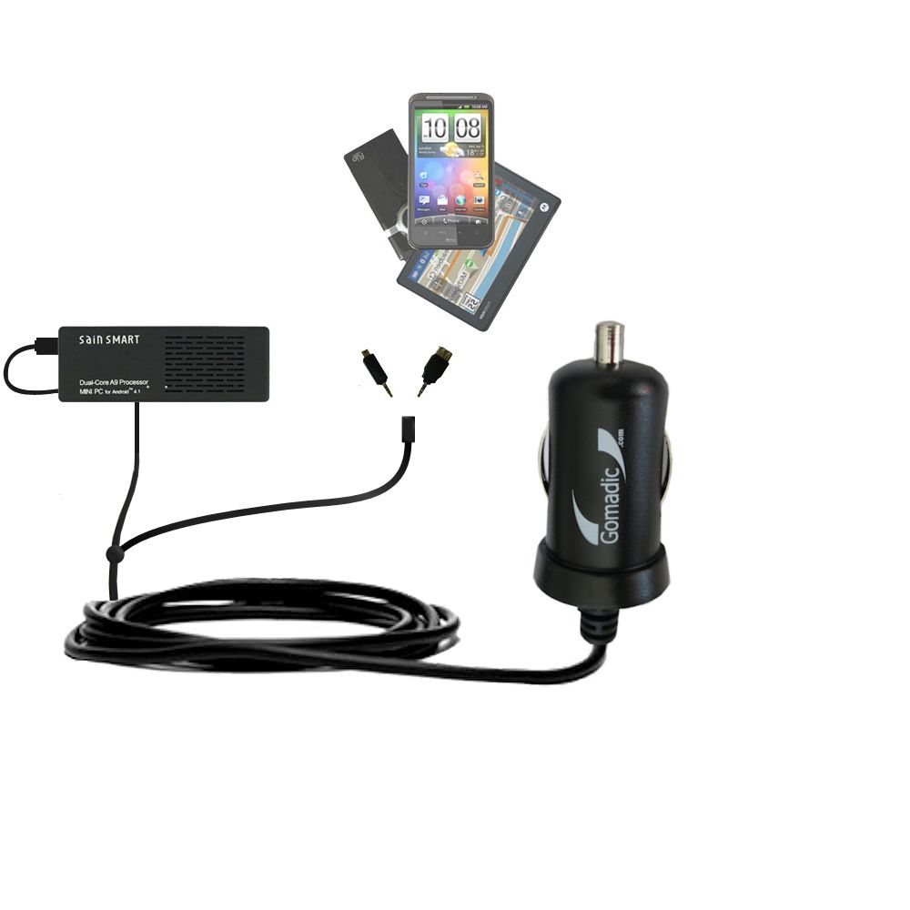 mini Double Car Charger with tips including compatible with the Android SainSmart SS808 PC-On-A-Stick