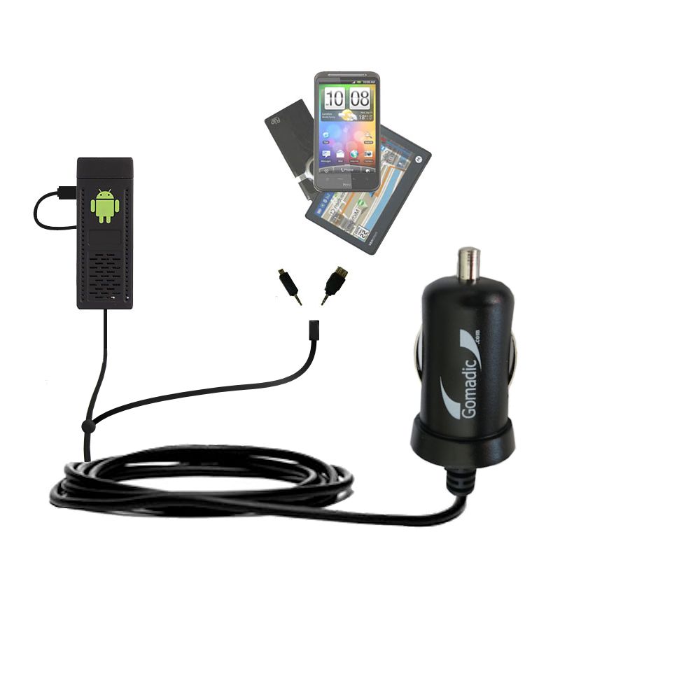 Double Port Micro Gomadic Car / Auto DC Charger suitable for the Android UG802 Mini PC - Charges up to 2 devices simultaneously with Gomadic TipExchange Technology