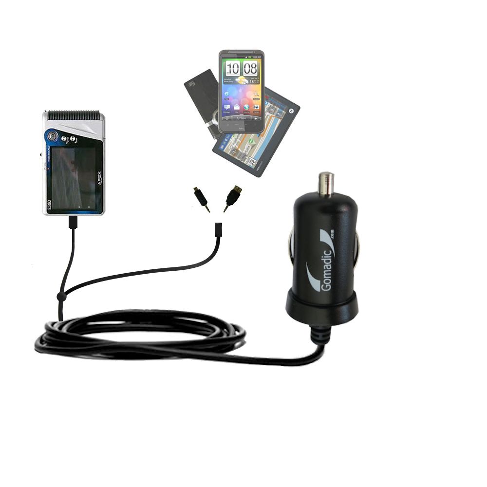 mini Double Car Charger with tips including compatible with the APEX Digital E2go
