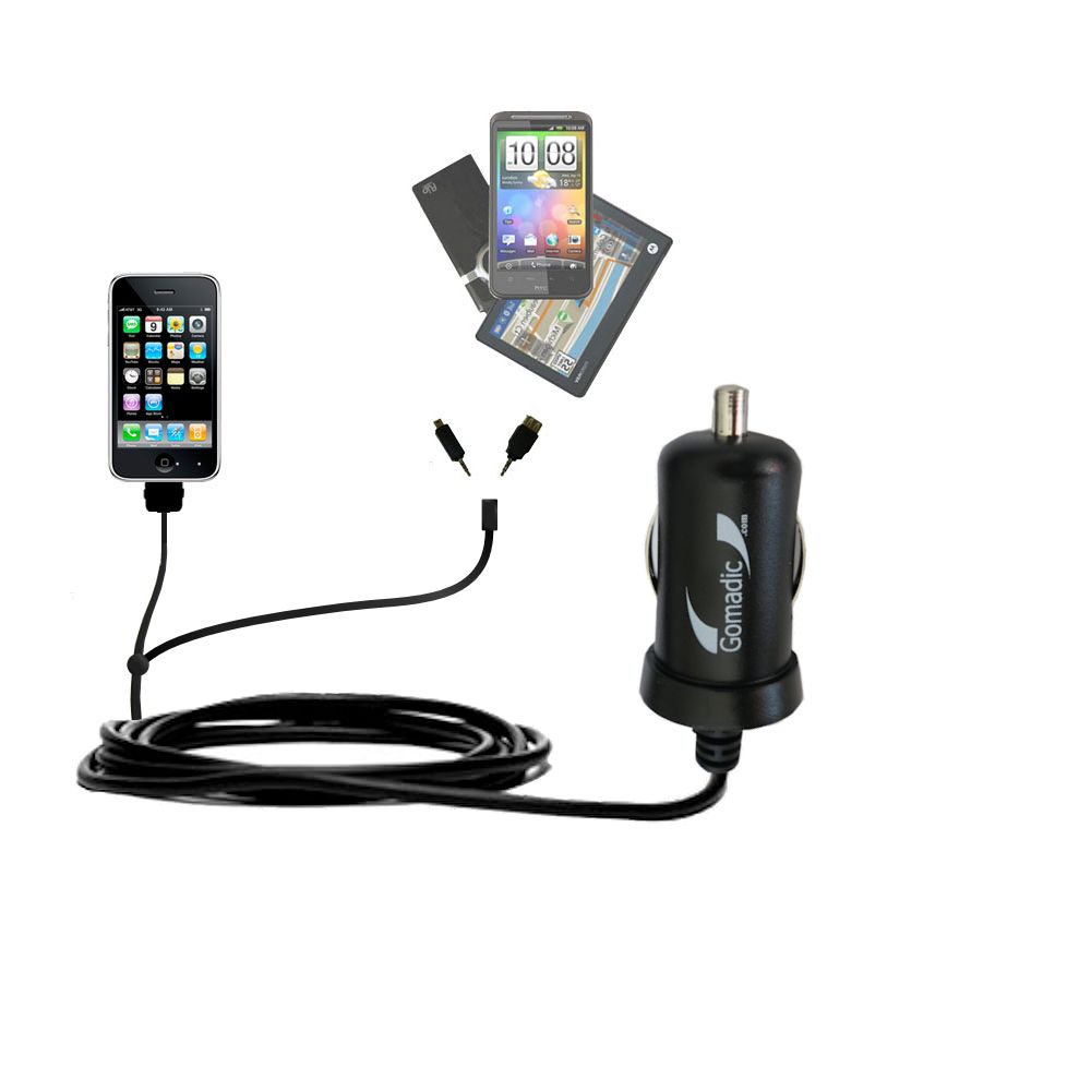 mini Double Car Charger with tips including compatible with the Apple iPhone 3GS