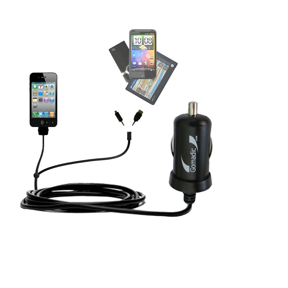 mini Double Car Charger with tips including compatible with the Apple iPhone 4S