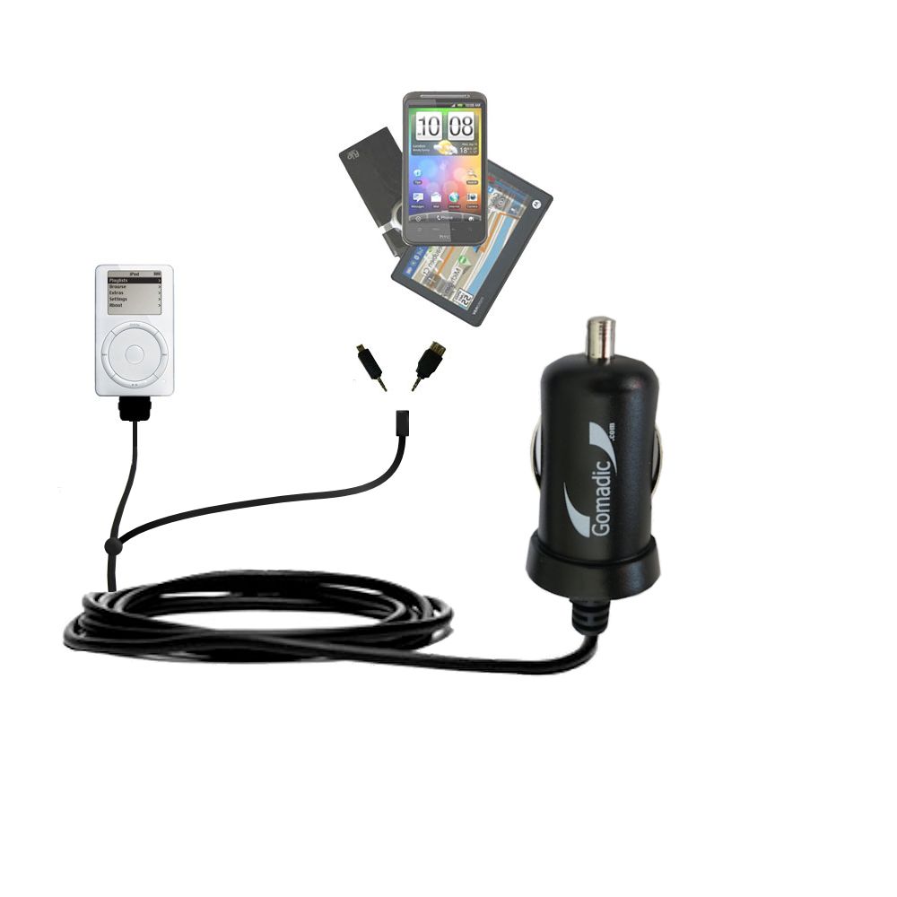 mini Double Car Charger with tips including compatible with the Apple iPod 4G (20GB)