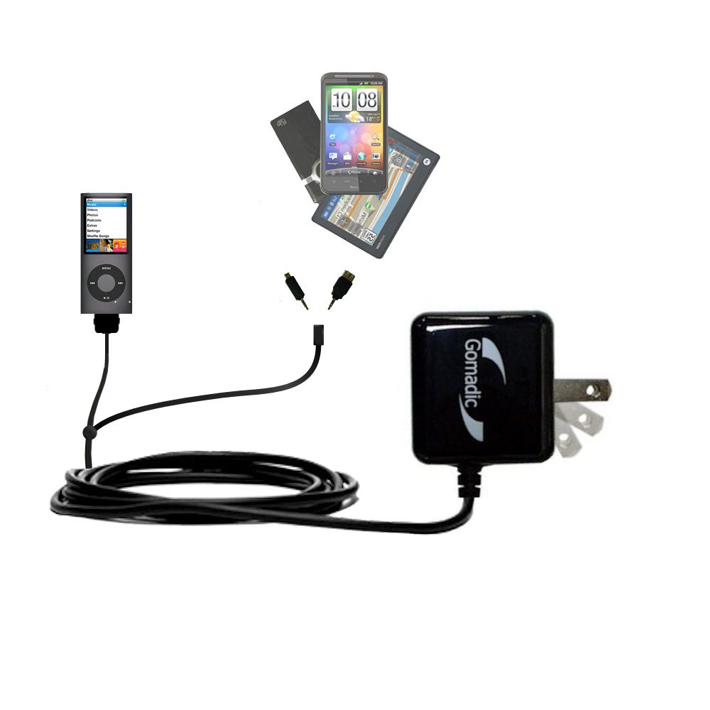 Double Wall Home Charger with tips including compatible with the Apple iPod Nano