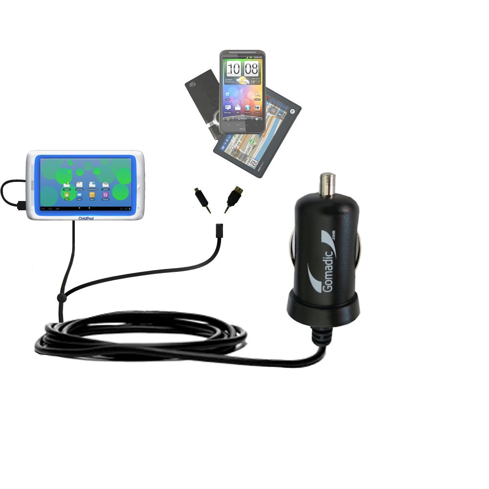 mini Double Car Charger with tips including compatible with the Archos 101 Childpad