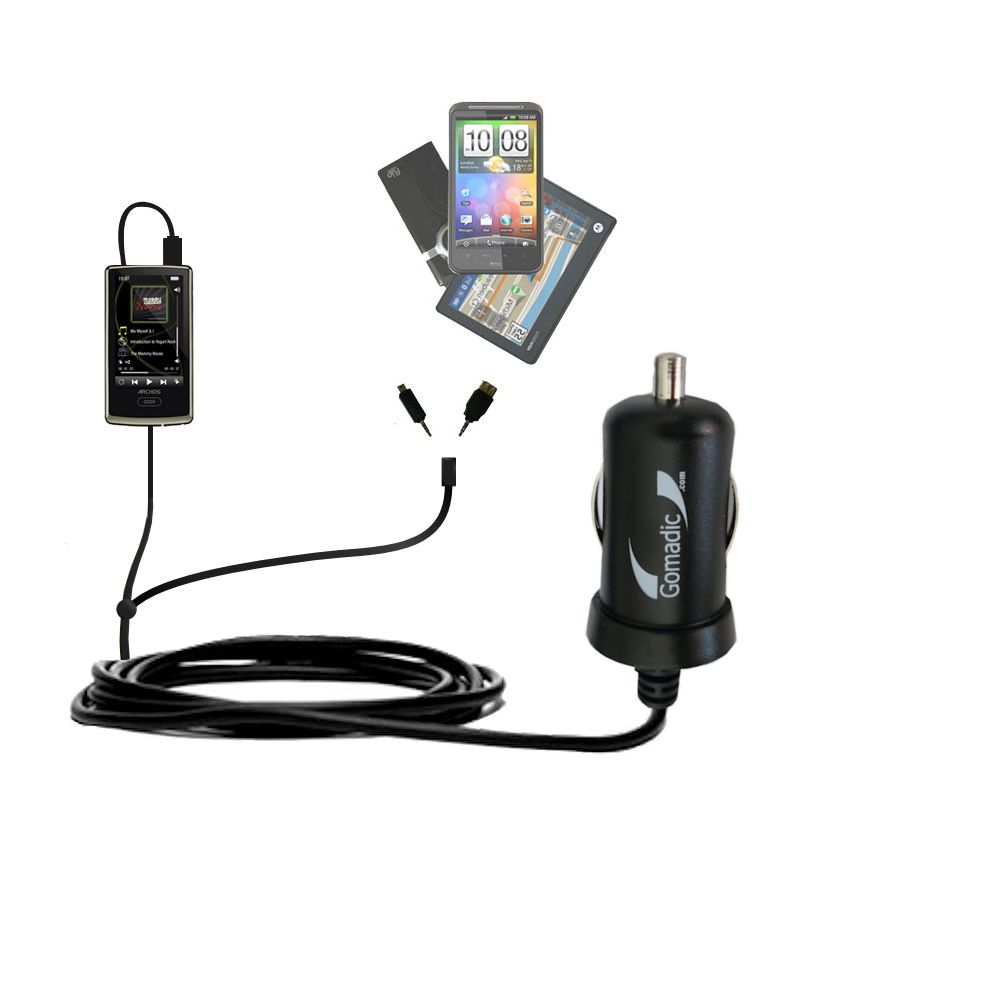 mini Double Car Charger with tips including compatible with the Archos 1 / 2 / 3 Vision A30VC