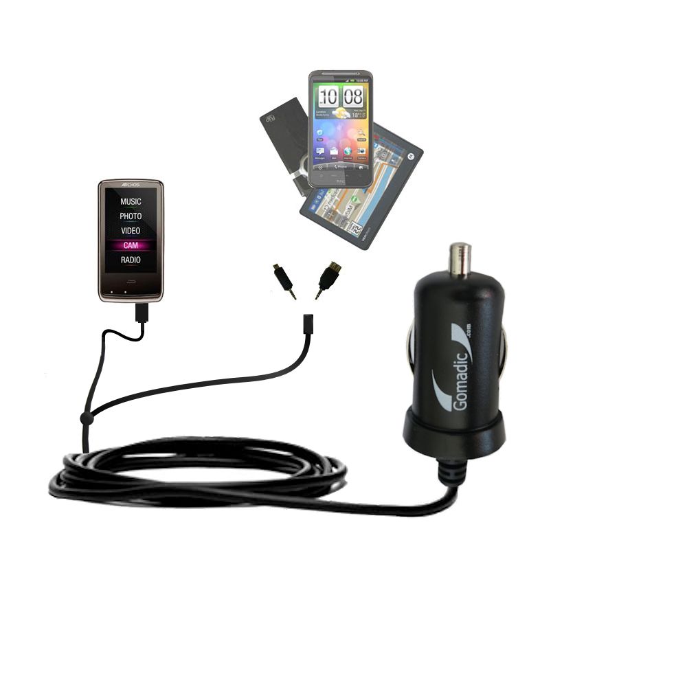 mini Double Car Charger with tips including compatible with the Archos 3Cam Vision