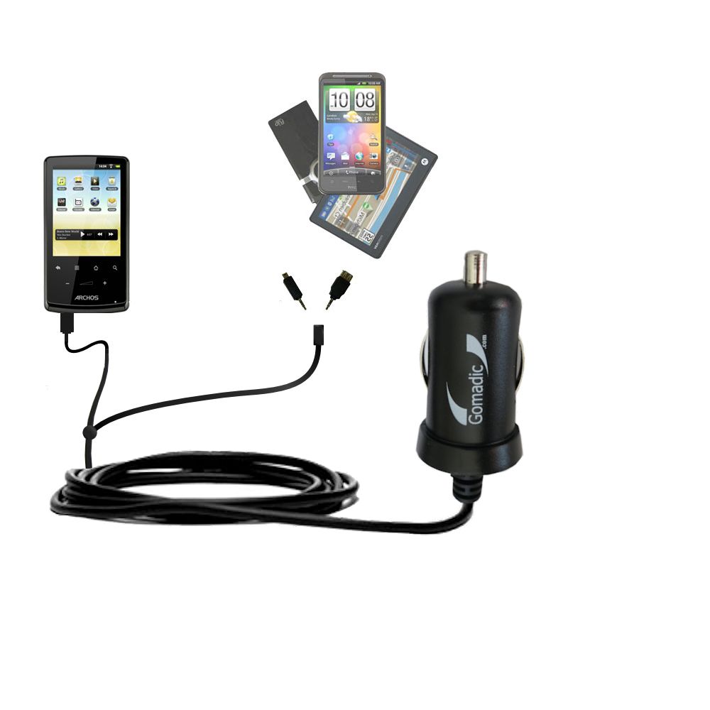 mini Double Car Charger with tips including compatible with the Archos 28 / 32 / 43 Internet Tablet