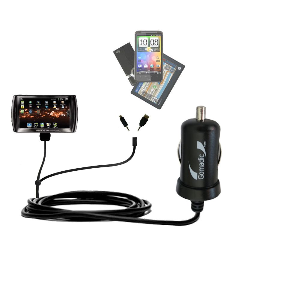 mini Double Car Charger with tips including compatible with the Archos 48 Internet Tablet