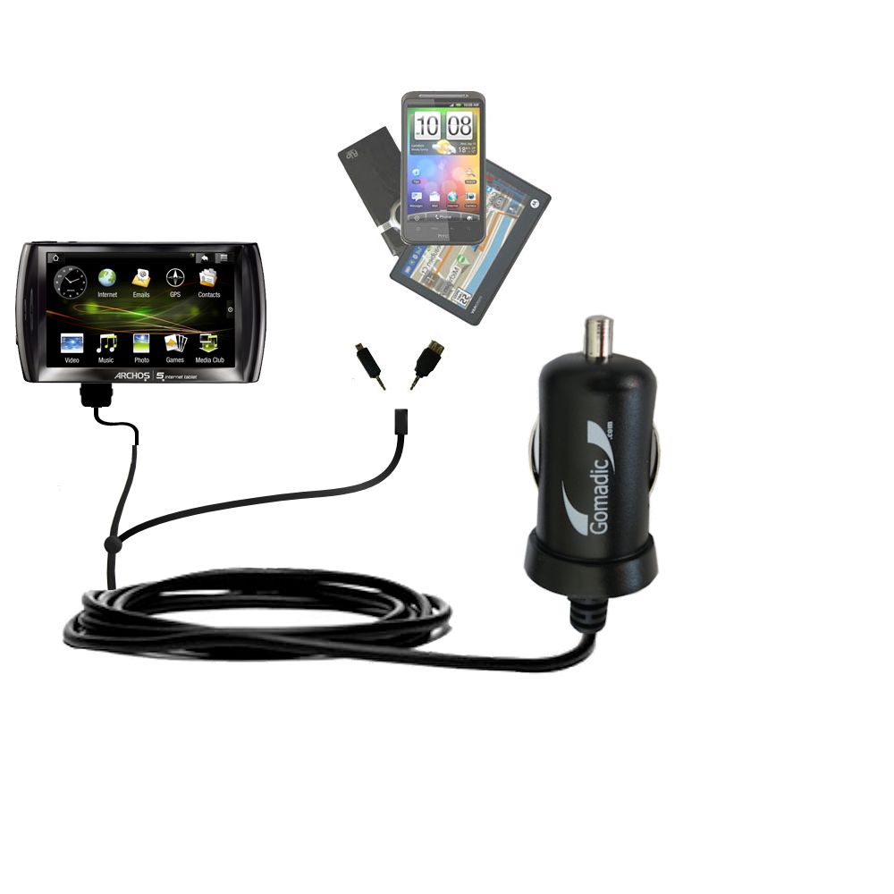 mini Double Car Charger with tips including compatible with the Archos 5 5g (all GB Sizes)