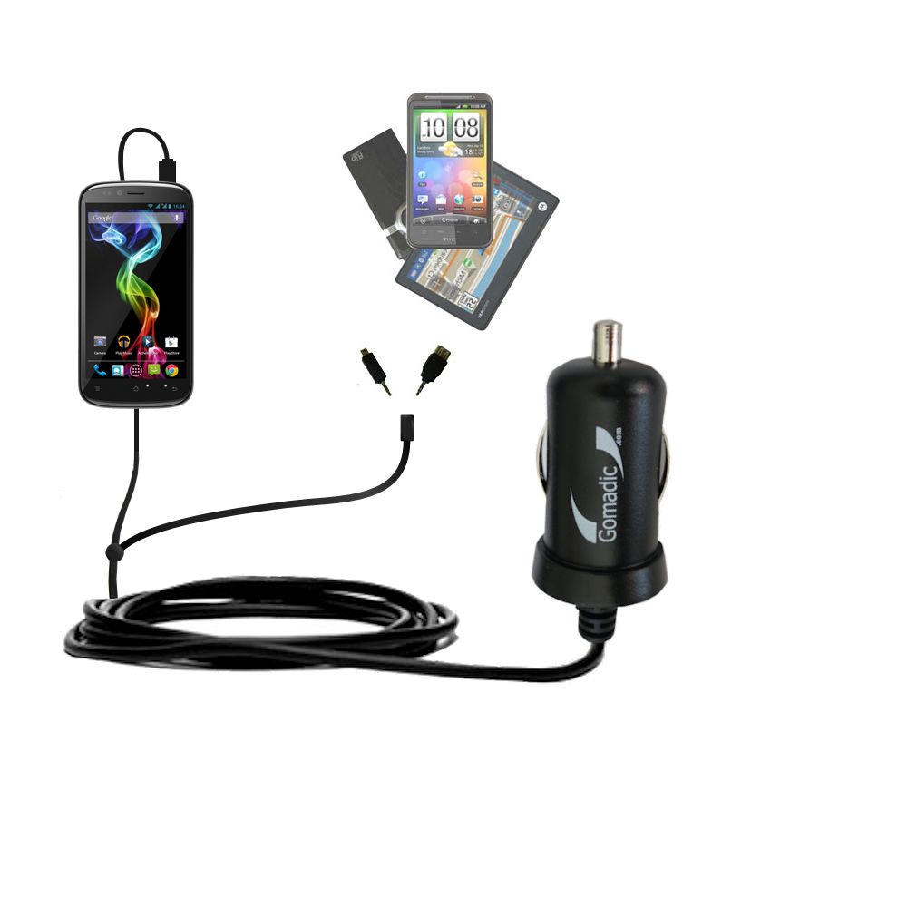 mini Double Car Charger with tips including compatible with the Archos 50 / 53 Platinum