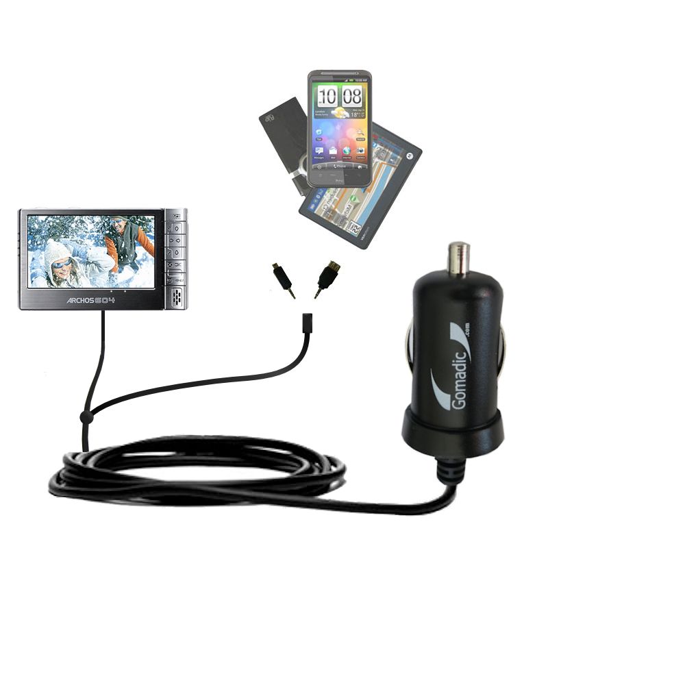 mini Double Car Charger with tips including compatible with the Archos 604