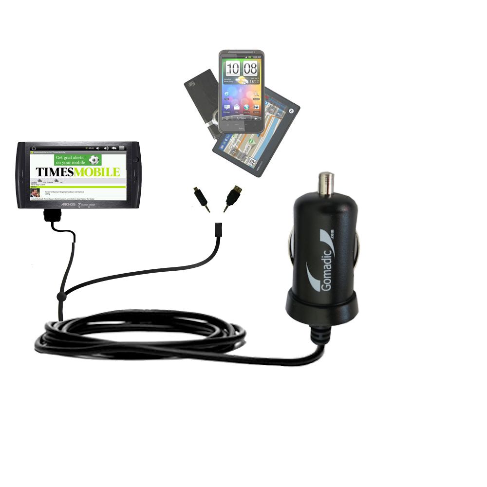 mini Double Car Charger with tips including compatible with the Archos 7